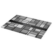 グレーホワイトモンドリアンスタイルブラックリボンモノグラム カッティングボード (角)