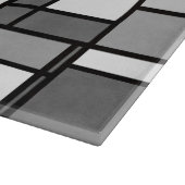 グレーホワイトモンドリアンスタイルブラックリボンモノグラム カッティングボード (角)