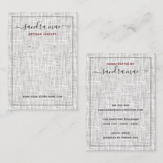 グレーホワイトリネンテクスチャルックジュエリーディスプレイカード 名刺 (正面/裏面)