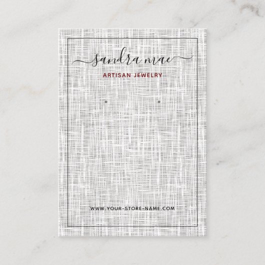 グレーホワイトリネンテクスチャルックジュエリーディスプレイカード 名刺 (正面)