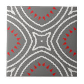 グレーホワイトレッドエスニックボホシック幾何学模様 タイル (正面)
