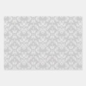 グレーホワイトヴィンテージダマスクパターンモノグラム ラッピングペーパーシート (正面3)