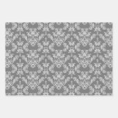 グレーホワイトヴィンテージダマスクパターンモノグラム ラッピングペーパーシート (正面2)