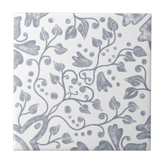 グレーホワイトヴィンテージユニークオリジナル水彩 タイル (正面)