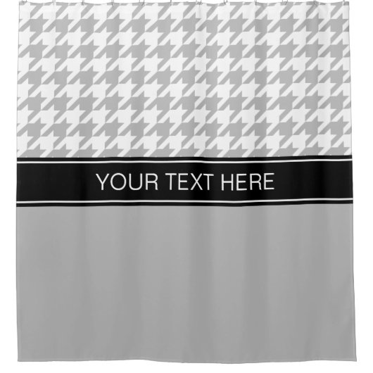グレーホワイト千鳥格子のCBブラックネームモノグラム シャワーカーテン (正面)