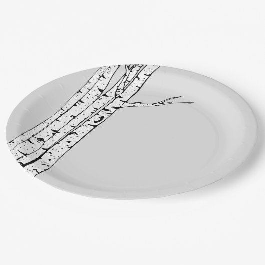 グレーホワイト樺の木の木 ペーパープレート (アングル)