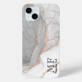 グレーホワイト金ゴールドグリッター大理石カスタマイズ iPhone 15 MINIケース