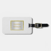グレーホワイト金ゴールドストライプグリッターカスタムラゲージタグ ラゲッジタグ (正面横)