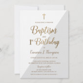 グレーホワイト ゴールド クロス 洗礼 1歳 誕生日 招待状 (正面)