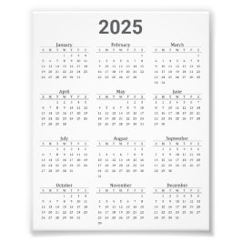 グレーホワイト 2025 年 見やすい カレンダー フォトプリント           