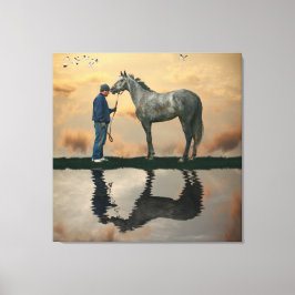 グレーホースとグルーミングOTTBストレッチされたキャンバス印刷 キャンバスプリント