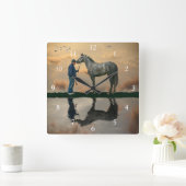 グレーホースとグルーミングOTTB壁時計 スクエア壁時計 (ホーム)