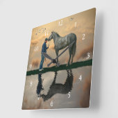 グレーホースとグルーミングOTTB壁時計 スクエア壁時計 (傾斜)