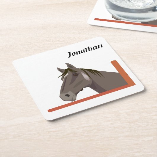 グレーホースポートレート スクエアペーパーコースター (アングル)