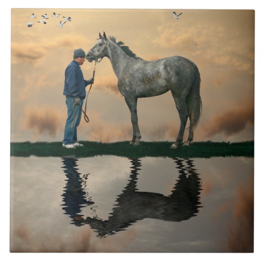 グレーホース及びグルーミングOTTBセラミックタイル タイル (正面)