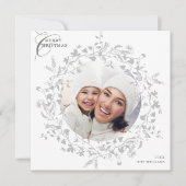 グレーボホワイルドフラワーリースクリスマスフォトスクエア シーズンカード (正面)