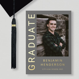 グレーボーイフォトゴールドフォイル卒業発表 箔招待状