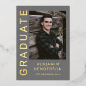 グレーボーイフォトゴールドフォイル卒業発表 箔招待状 (正面)