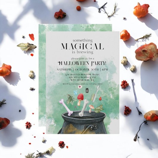 グレーポーション&呪文ウィッチカルドロンハロウィーン 招待状