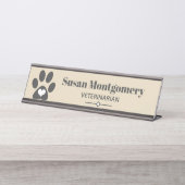 グレーポープリント&ハート デスクネームプレート (正面)