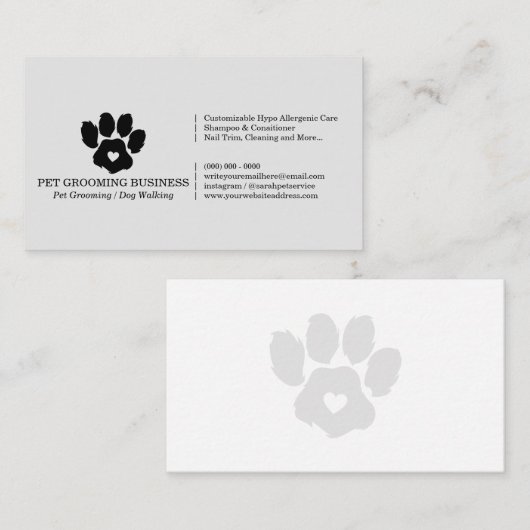 グレーポーミニマリストペットブランディングモバイルトリマー 名刺 (正面/裏面)