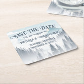 グレーマウンテンフォグワイルダネス冬の日付を保存 スクエアペーパーコースター (アングル)