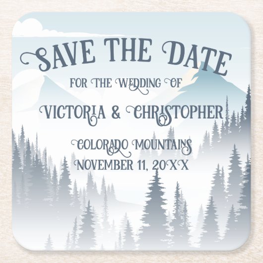 グレーマウンテンフォグワイルダネス冬の日付を保存 スクエアペーパーコースター (正面)