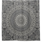 グレーマンダラ万華鏡のように千変万化するパターンメダリオンフラワー シャワーカーテン (正面)