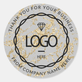 グレーマーブルストローク金ゴールドロゴ名くもの巣ありがとう ラウンドシール