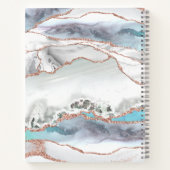 グレーマーブルバラ金ゴールドグリッターティール(緑がかった色)スクリプトモノグラム ノートブック (裏面)