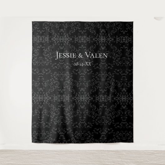 グレーミックス ブラック スワール ゴシック ウェディング タペストリー (正面)