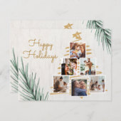 グレーミニマリストハッピーホリデーズフォトコラージュ シーズンカード (正面/裏面)