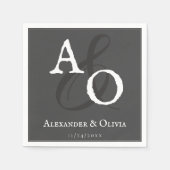 グレーミニマリストモノグラム結婚ズ スタンダードカクテルナプキン (正面)