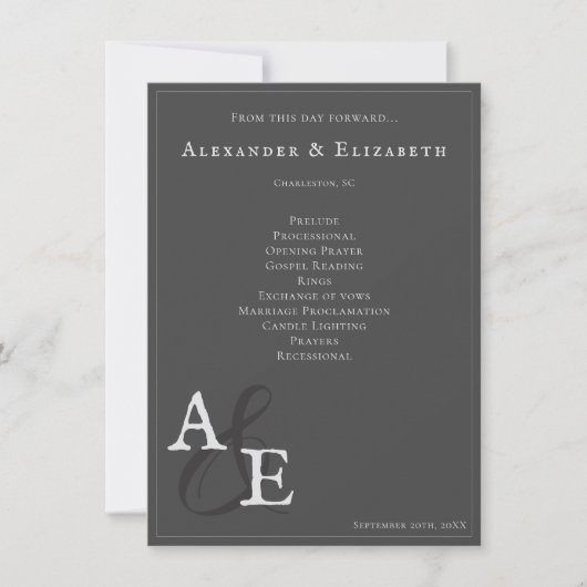 グレーミニマリストモノグラム結婚式 プログラム (正面)