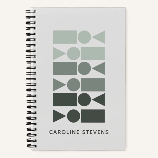 グレーミニマルの緑のジオメトリックパーソナライズされた形状 ノートブック (正面)