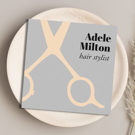 グレーミニマルエレガントバラはさみヘアスタイリスト スクエア名刺