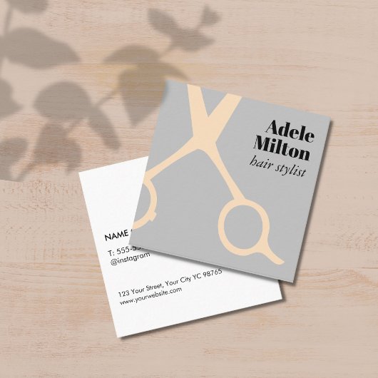 グレーミニマルエレガントバラはさみヘアスタイリスト スクエア名刺