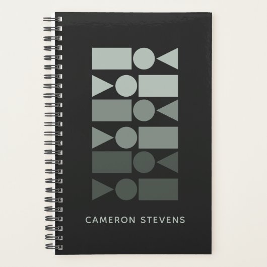 グレーミニマルグリーン幾何デザインパーソナライズされた プランナー手帳 (正面)