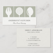 グレーミニマルホワイトスキマーエレガントスプーンフォークシェフ 名刺 (正面/裏面)