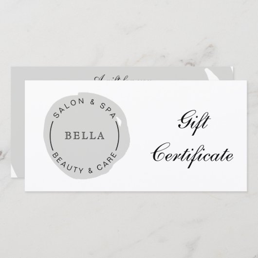 グレーミニマルモダンサロンスパギフト証明書 (正面/裏面)