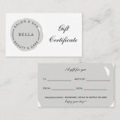 グレーミニマルモダンサロンスパギフト証明書 紹介カード (正面/裏面)