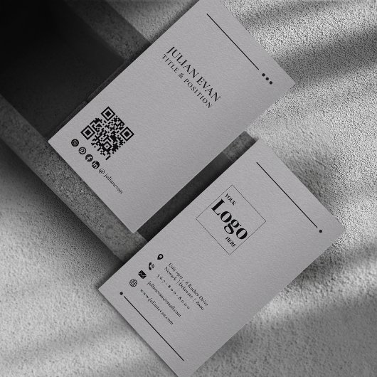 グレーミニマルリンクインQRコード 名刺