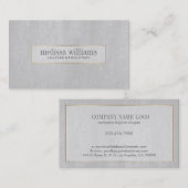 グレーミニマルレザーテクスチャ金ゴールドアクセント 名刺 (正面/裏面)