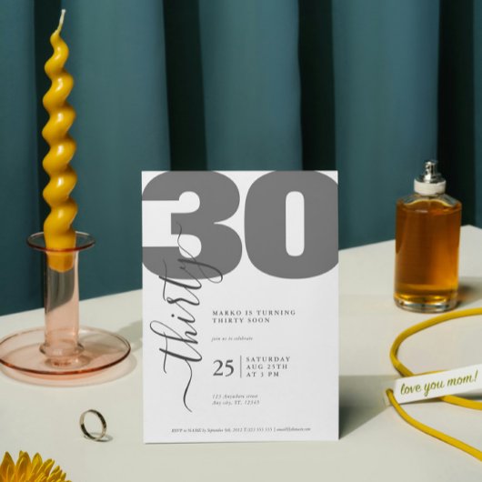 グレーミニマル書道誕生日招待状 招待状