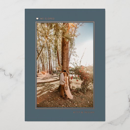 グレーミニマル金ゴールドの結婚した駆け落ち発表 箔招待状 (正面)