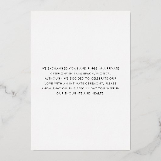 グレーミニマル金ゴールドの結婚した駆け落ち発表 箔招待状 (裏面)