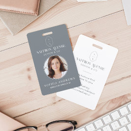 グレーミニマルIDカスタムモノグラムのロゴ&写真 バッジ