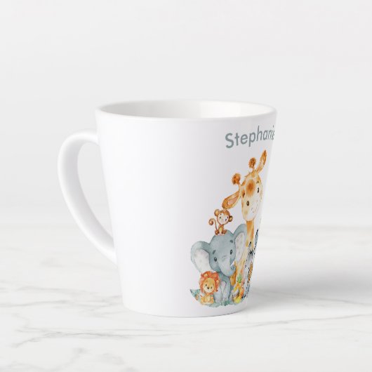 グレーミントの水彩かわいいサファリジャングル動物 カフェラテマグ (左アングル)