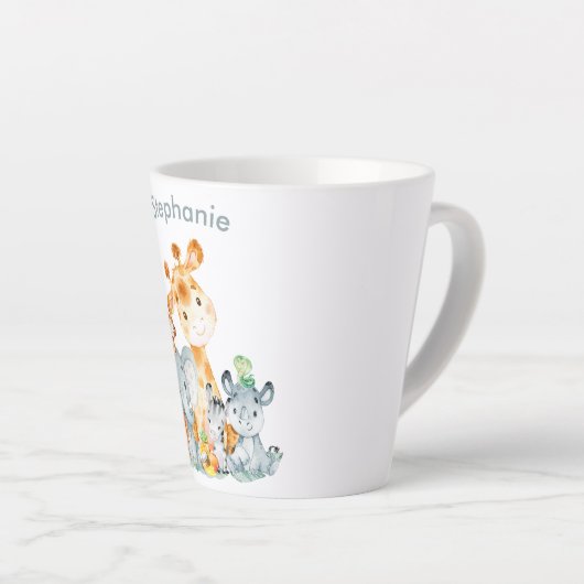 グレーミントの水彩かわいいサファリジャングル動物 カフェラテマグ (右アングル)