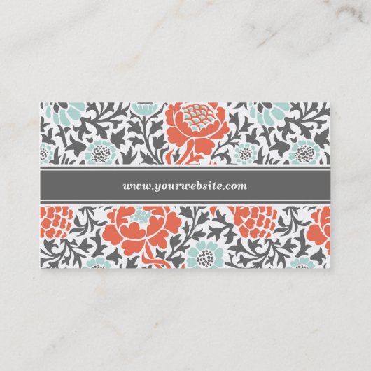 グレーミントアンドコーラルレトロフローラダマスク 名刺 (裏面)